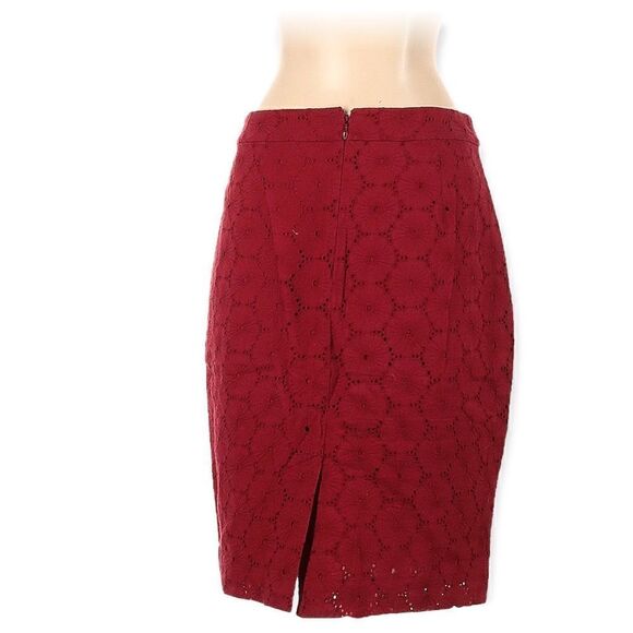 J. CREW THE PENCIL SKIRT ALLOVER COTTON DOILY LACE BURGUNDY RED SIZE 8 - Picture 3 of 10